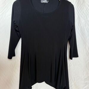 Sympli Black Top Draped Elbow Length Sleeves Asymmetrical Hem W Size 12
